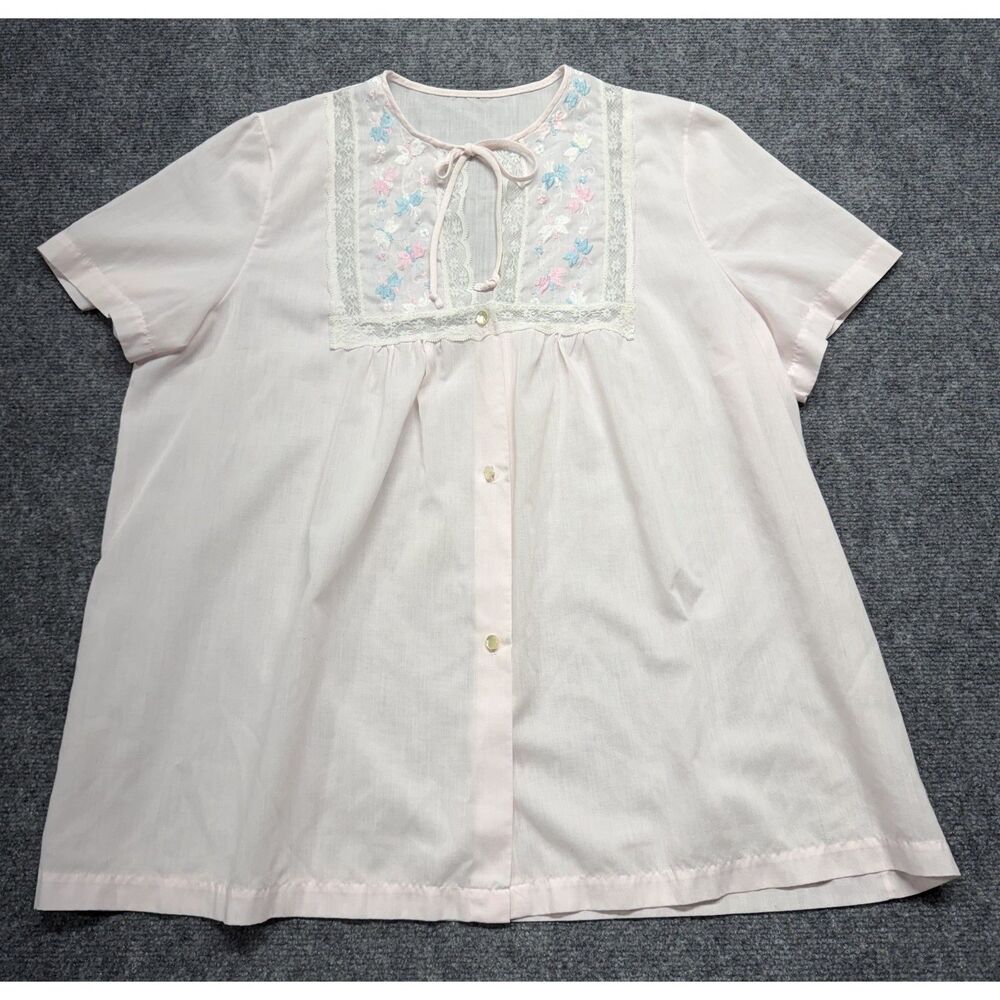 Vintage JCPenney Pink Nightgown Womens L Floral Embroidered Lace Cottagecore USA